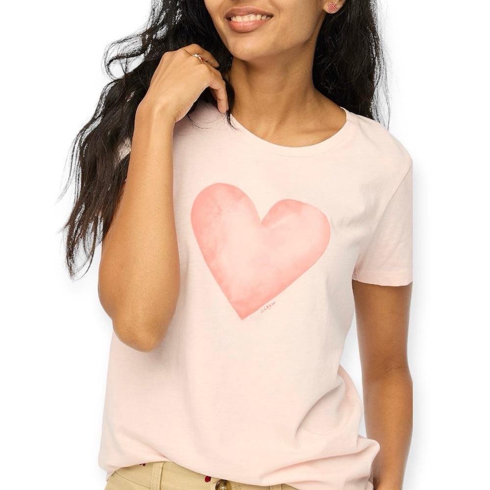 J. CREW Heart Graphic Tee Watercolor Coral Pink Short Sleeve Womens T-Shirt NWT